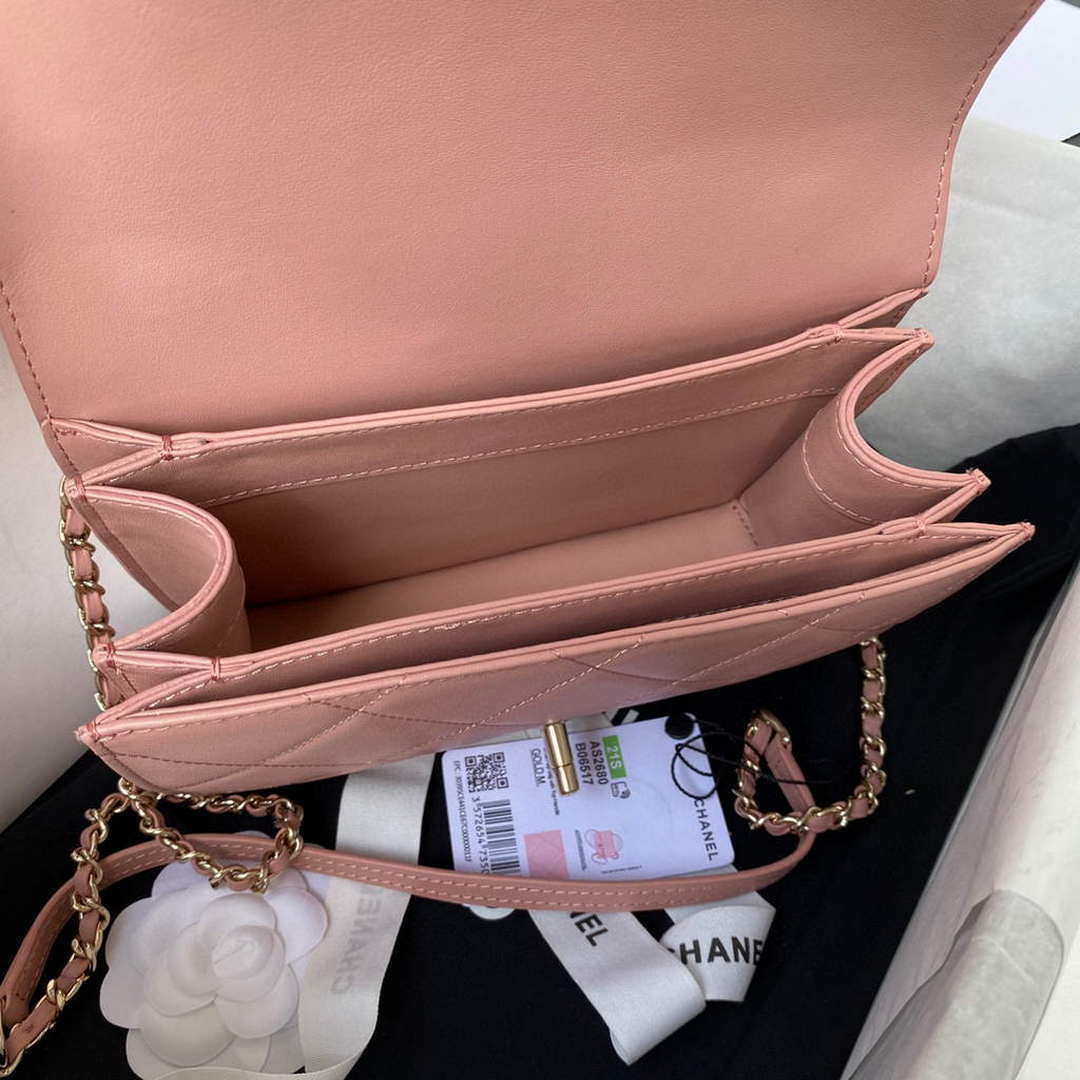 Chanel Small Flap Bag With top Handle Calfskin CC AS2680 Pink | chanel small flap bag with top handle cc as2690 pink 006