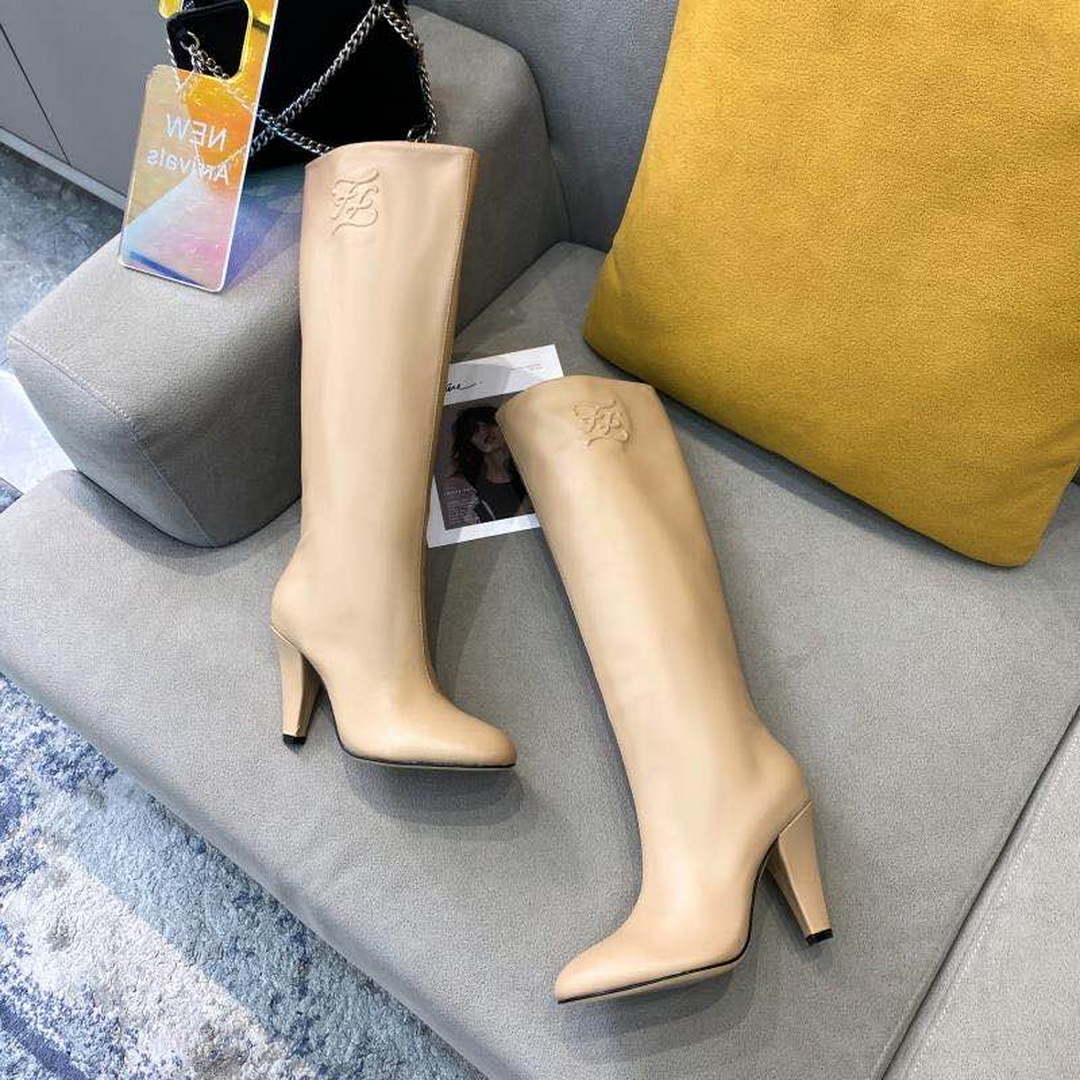 Fendi Women Shoes Cut Brown leather high-heeled boots 192496 | fendiwomenshoesrockokoboots192496 006