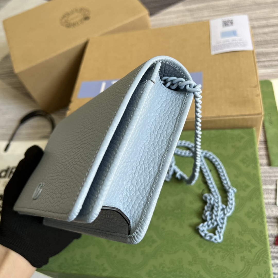 Gucci 497985 GG Marmont Leather Mini Chain Bag Pale blue | gucci 497985 gg marmont leather mini chain bag pale blue 007