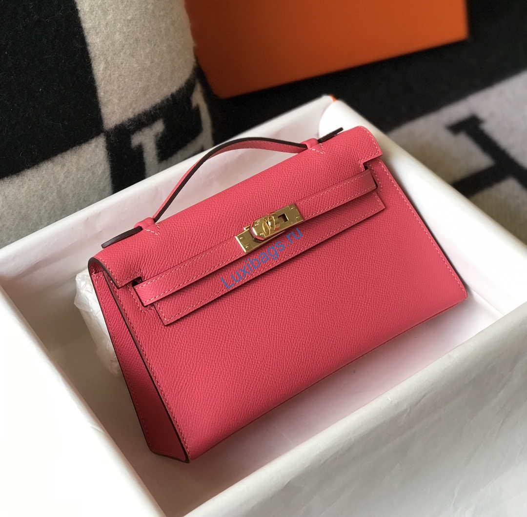 Hermes Mini Kelly Pouchette H230225 Epsom Leather Elipstick powder | hermes mini kelly pouchette h230225 epsom leather pink 003