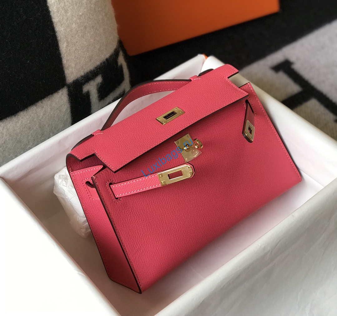 Hermes Mini Kelly Pouchette H230225 Epsom Leather Elipstick powder | hermes mini kelly pouchette h230225 epsom leather pink 004