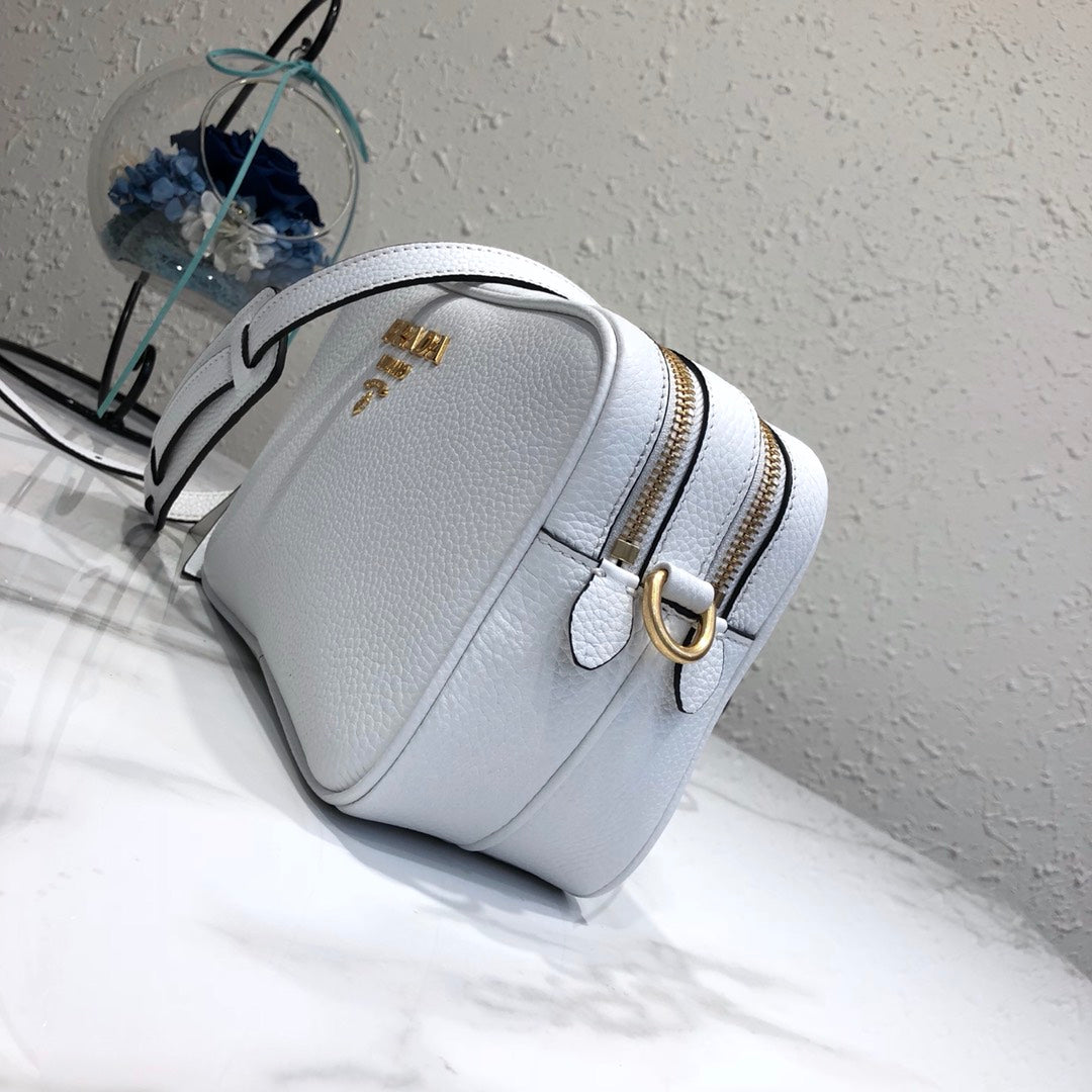 Prada 1BH082 Leather bag with shoulder strap White Gold | prada 1bh082 leather bag with shoulder strap white gold 002