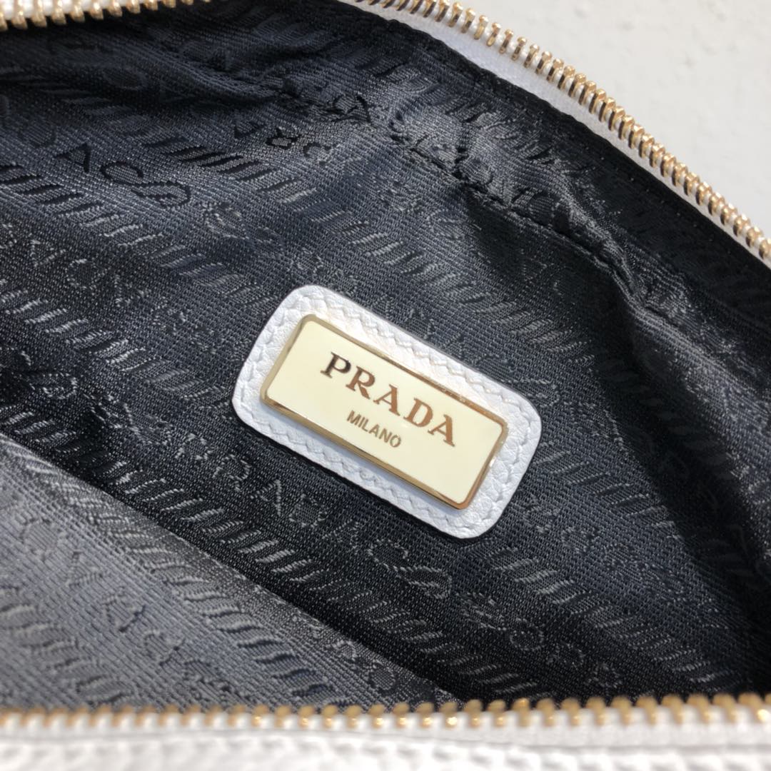 Prada 1BH082 Leather bag with shoulder strap White Gold | prada 1bh082 leather bag with shoulder strap white gold 007