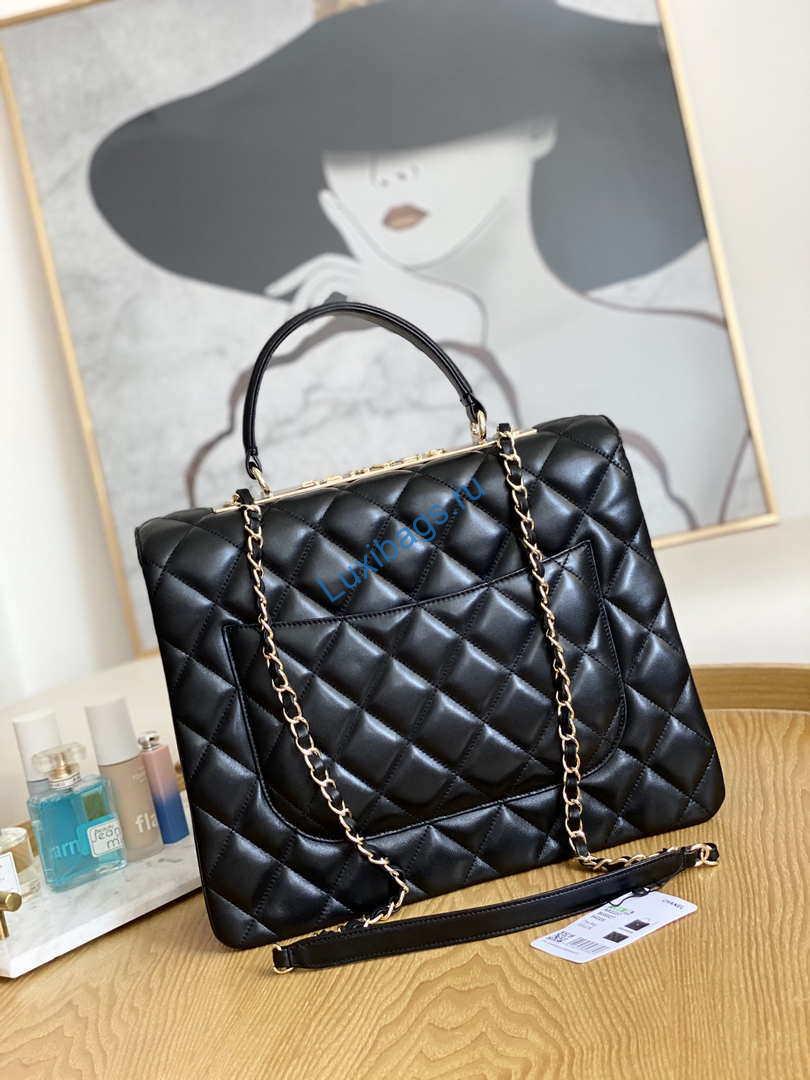 Chanel A92237 Large Flap Bag Trendy CC With Top Handle Relief Black Lambskin Gold | chanel a92237 large flap bag trendy cc with top handle relief black lambskin gold 2