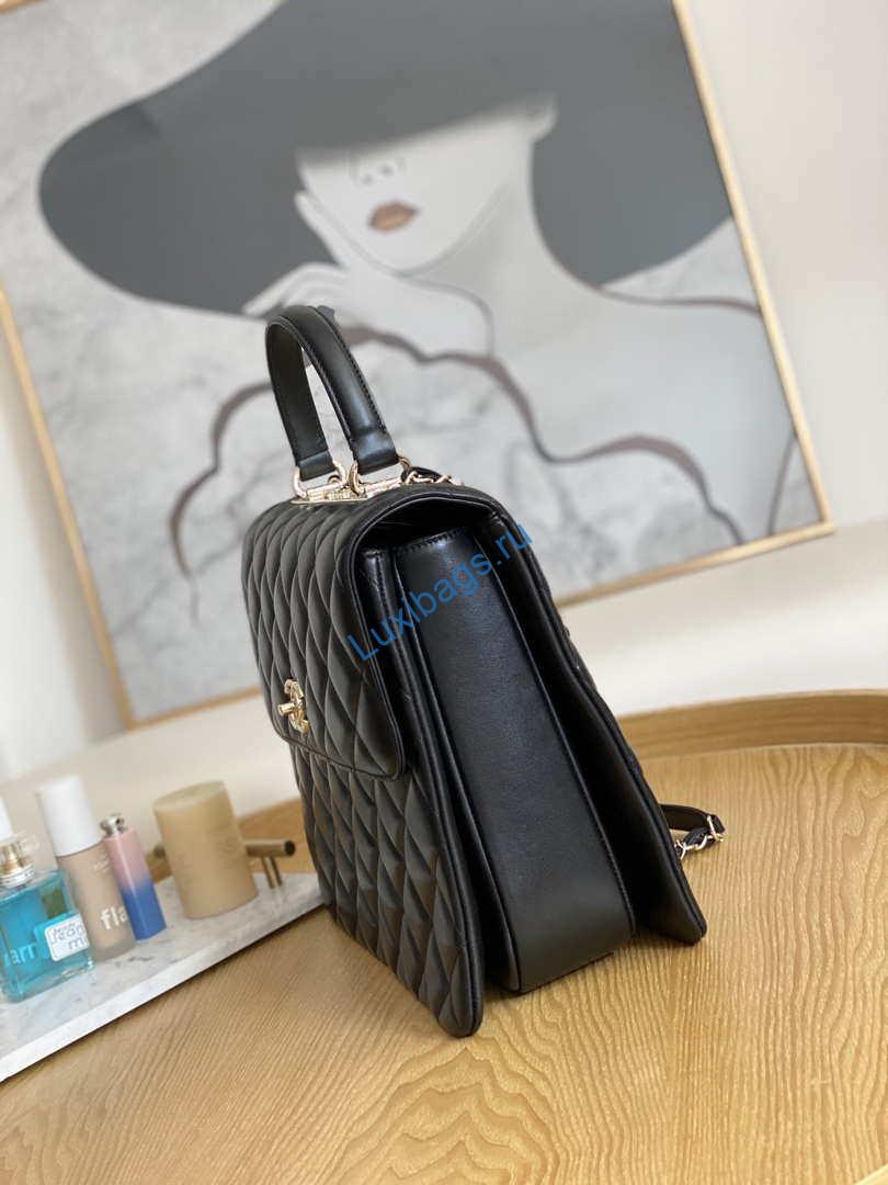 Chanel A92237 Large Flap Bag Trendy CC With Top Handle Relief Black Lambskin Gold | chanel a92237 large flap bag trendy cc with top handle relief black lambskin gold 4