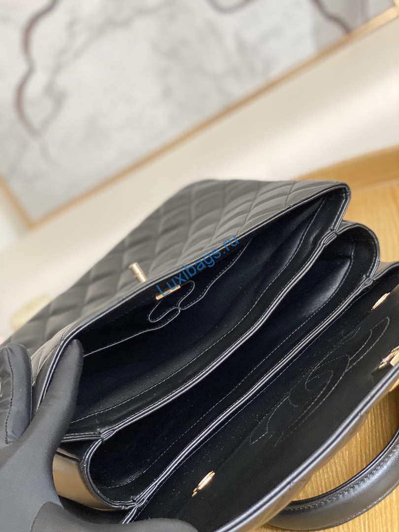 Chanel A92237 Large Flap Bag Trendy CC With Top Handle Relief Black Lambskin Gold | chanel a92237 large flap bag trendy cc with top handle relief black lambskin gold 8