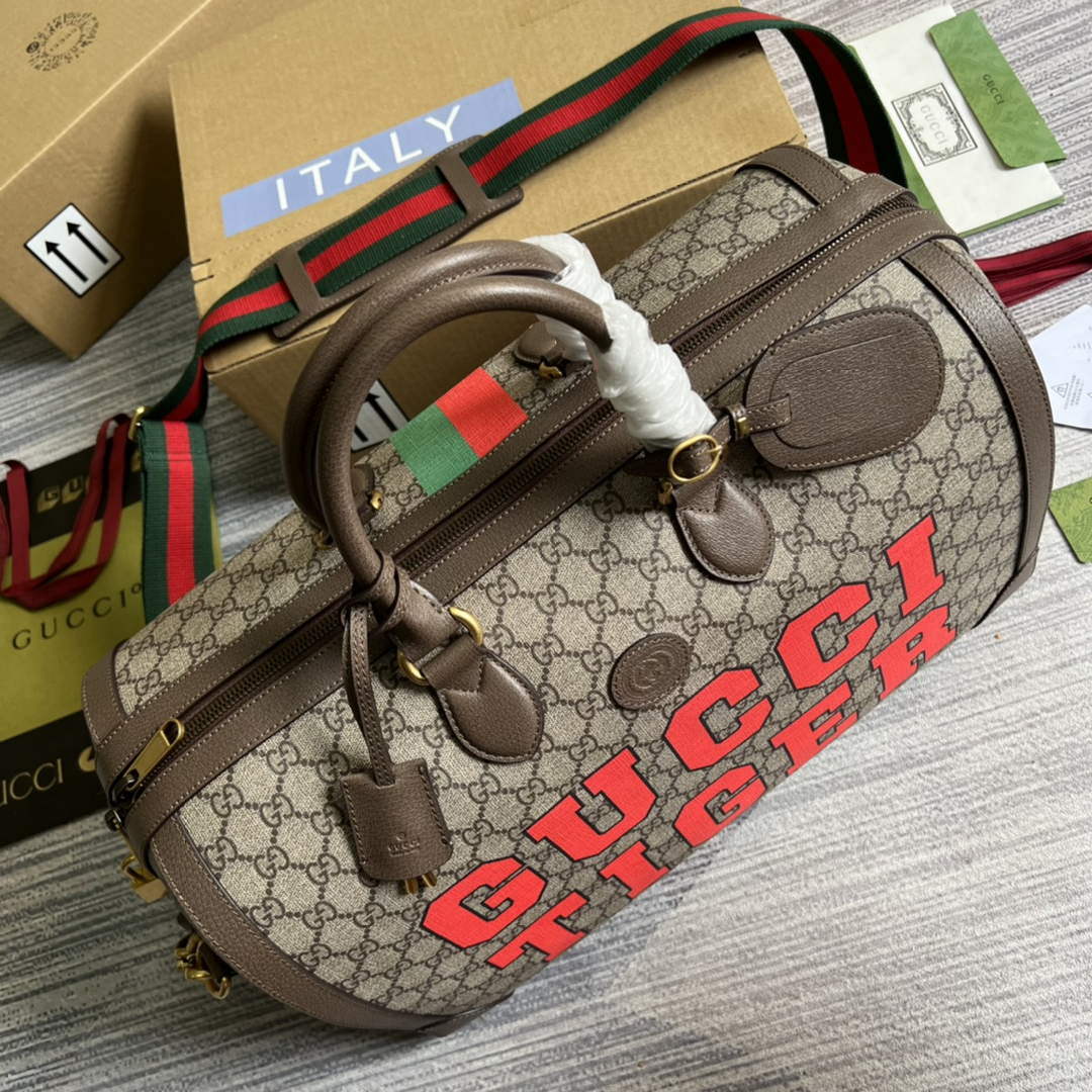 Gucci 687828 Tiger GG Large Duffle Bag Brown | gucci 687828 tiger gg large duffle bag brown 005