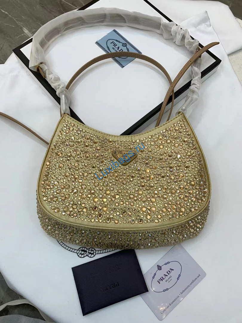 Prada 1BC169 Prada Cleo satin bag with appliqués Gold | prada 1bc169 prada cleo satin bag with appliques gold 010