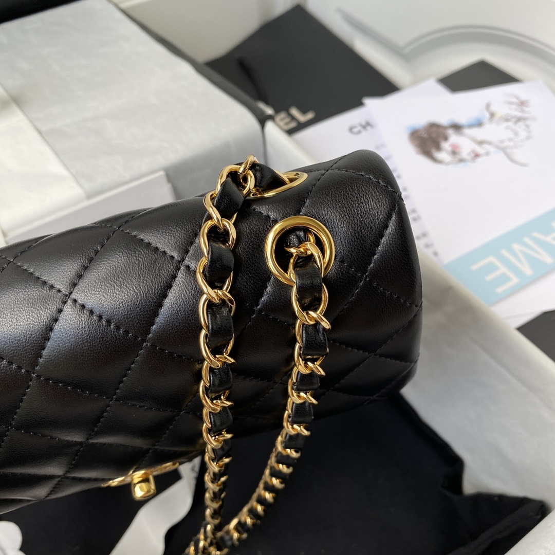 Chanel A01113 Flap Handbag Classic Bag Black Lambskin Gold | chanel a01113 flap handbag classic bag black lambskin gold 004