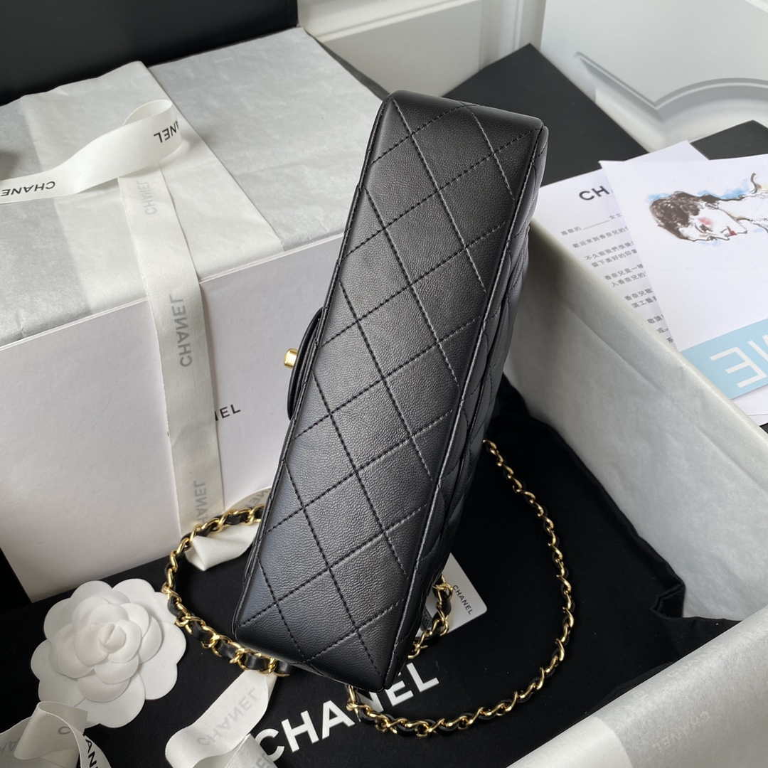 Chanel A01113 Flap Handbag Classic Bag Black Lambskin Gold | chanel a01113 flap handbag classic bag black lambskin gold 006