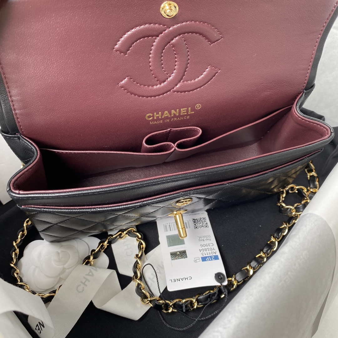 Chanel A01113 Flap Handbag Classic Bag Black Lambskin Gold | chanel a01113 flap handbag classic bag black lambskin gold 007
