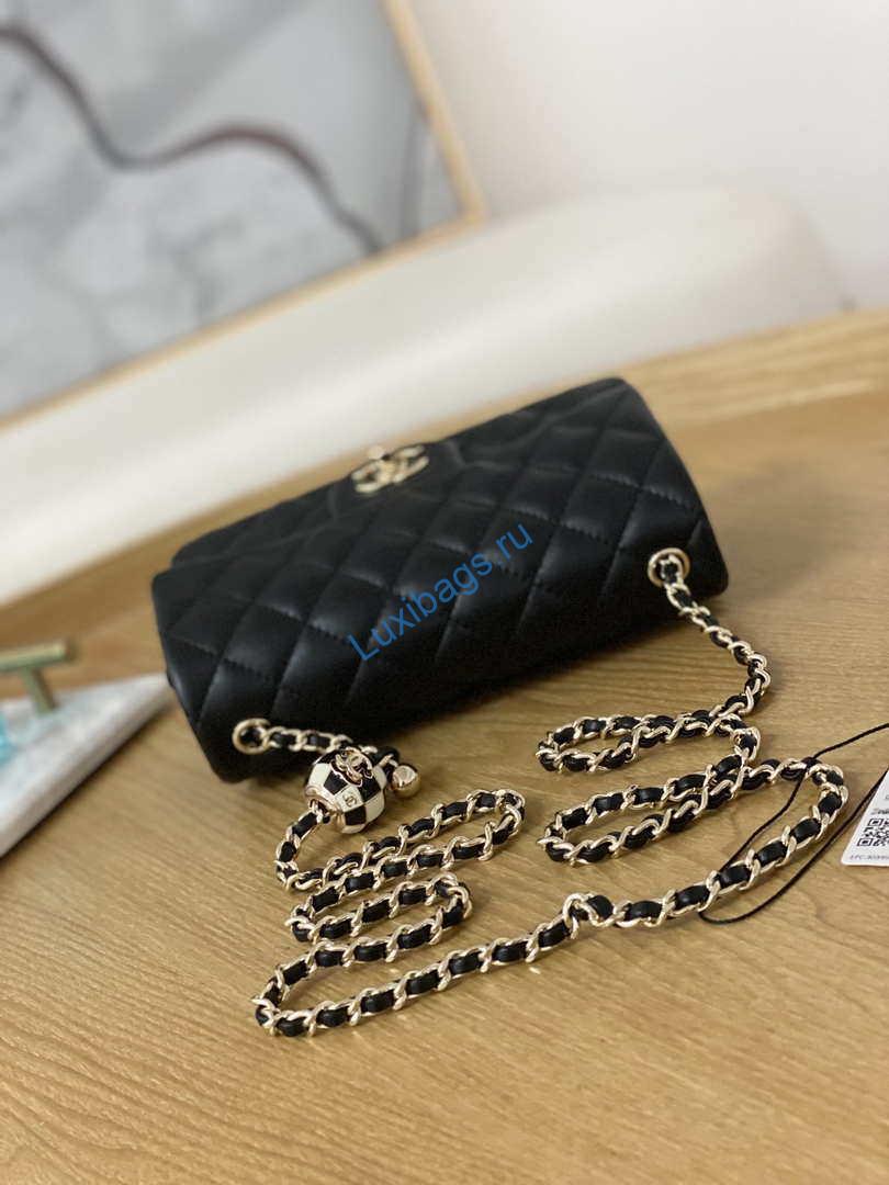 Chanel A01113 Flap Handbag Classic Bag Black Lambskin Gold With Ball | chanel a01113 flap handbag classic bag black lambskin gold with ball 005