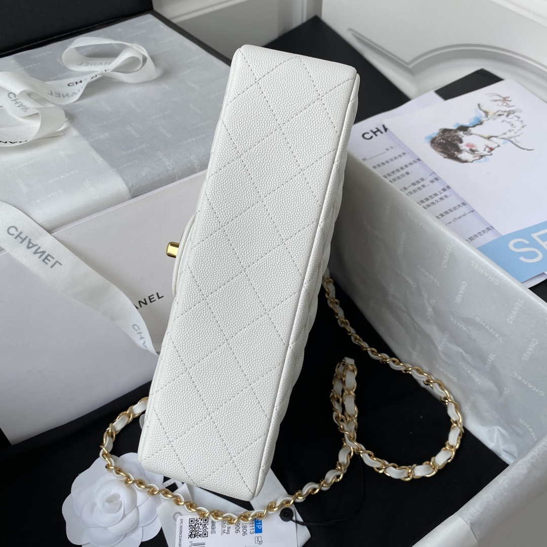 Chanel A01113 Flap Handbag Classic Bag Grained shiny Calfskin White Gold | chanel a01113 flap handbag classic bag grained shiny calfskin white gold 006