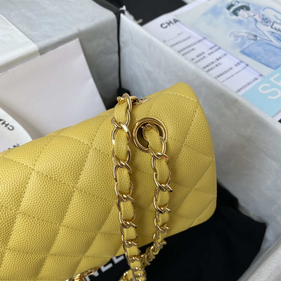 Chanel A01113 Flap Handbag Classic Bag Grained shiny Calfskin Yellow Gold | chanel a01113 flap handbag classic bag grained shiny calfskin yellow gold 004