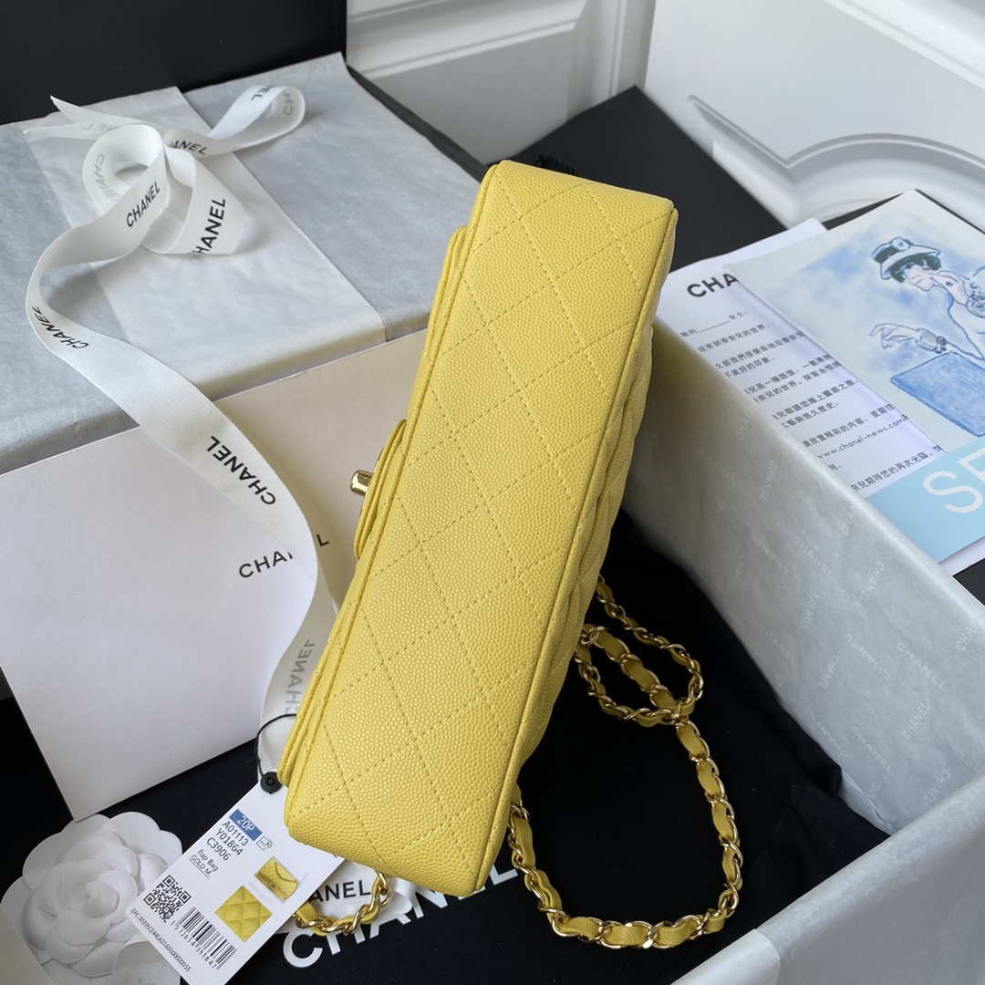 Chanel A01113 Flap Handbag Classic Bag Grained shiny Calfskin Yellow Gold | chanel a01113 flap handbag classic bag grained shiny calfskin yellow gold 005