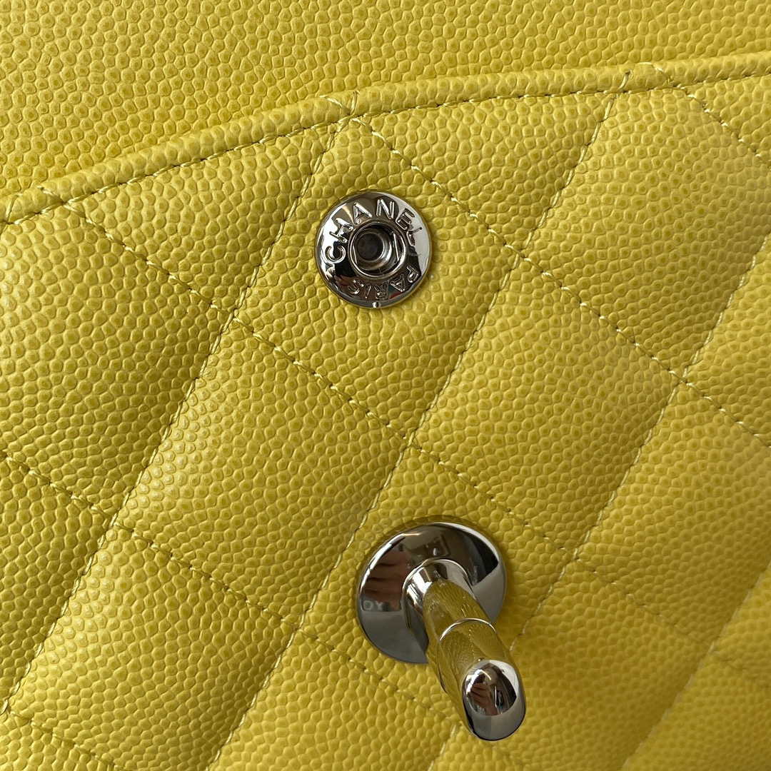 Chanel A01113 Flap Handbag Classic Bag Grained shiny Calfskin Yellow Silver | chanel a01113 flap handbag classic bag grained shiny calfskin yellow silver 009