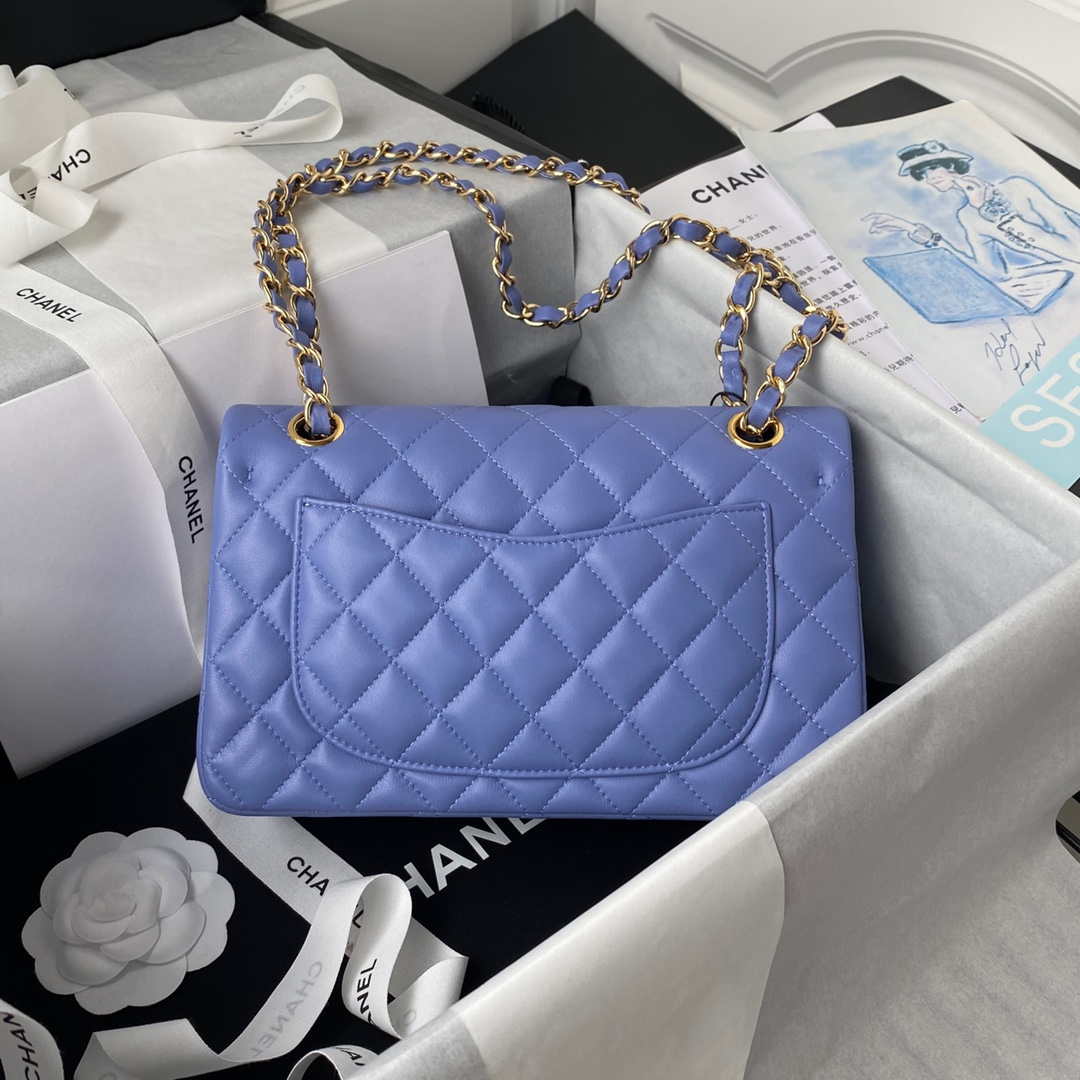 Chanel A01113 Flap Handbag Classic Bag Lambskin Purple Gold | chanel a01113 flap handbag classic bag lambskin blue gold 002
