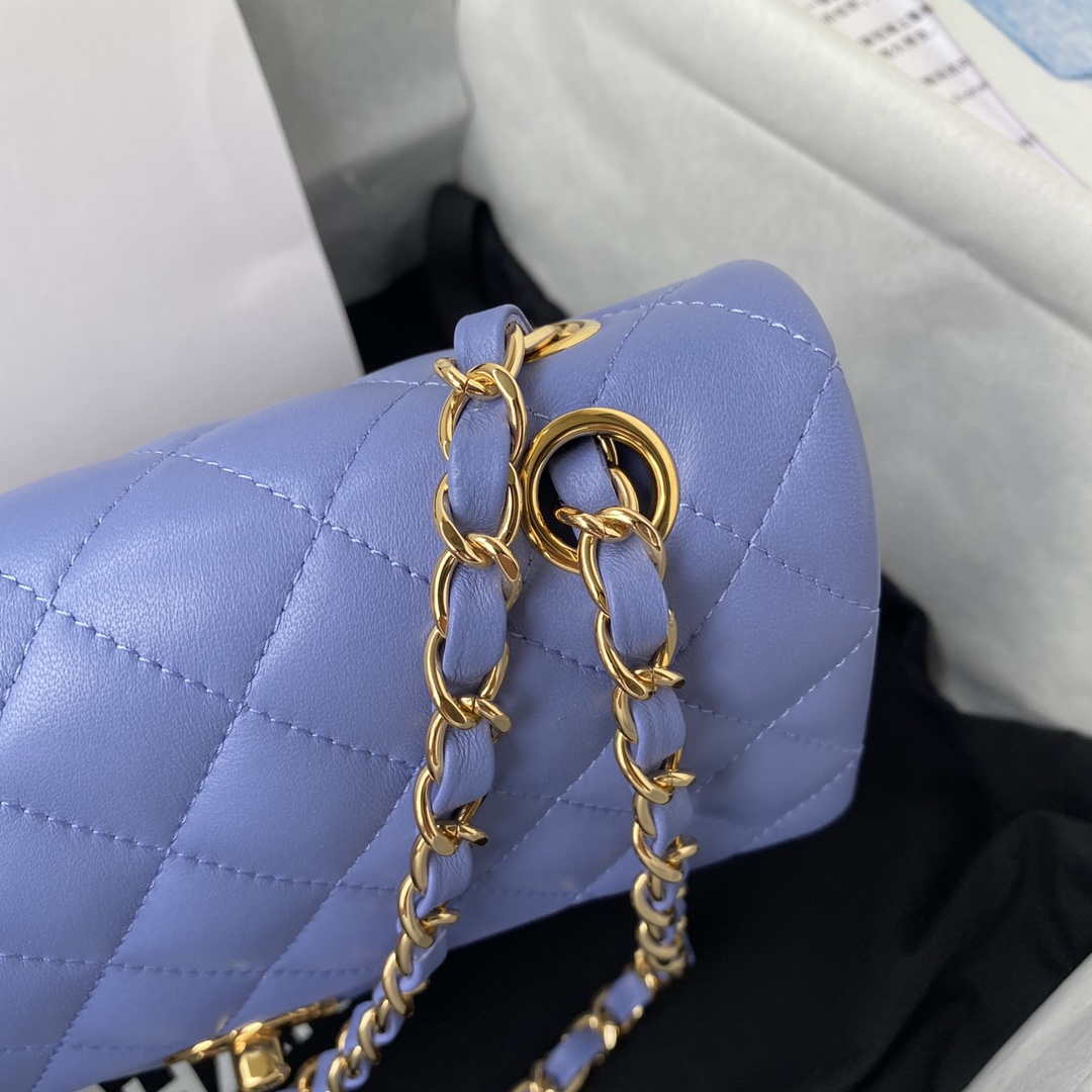 Chanel A01113 Flap Handbag Classic Bag Lambskin Purple Gold | chanel a01113 flap handbag classic bag lambskin blue gold 004