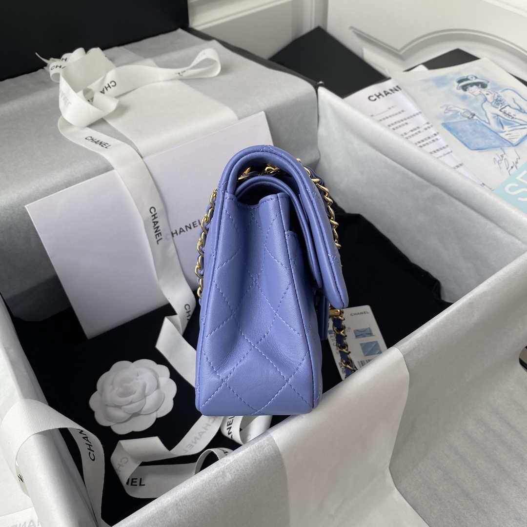 Chanel A01113 Flap Handbag Classic Bag Lambskin Purple Gold | chanel a01113 flap handbag classic bag lambskin blue gold 005