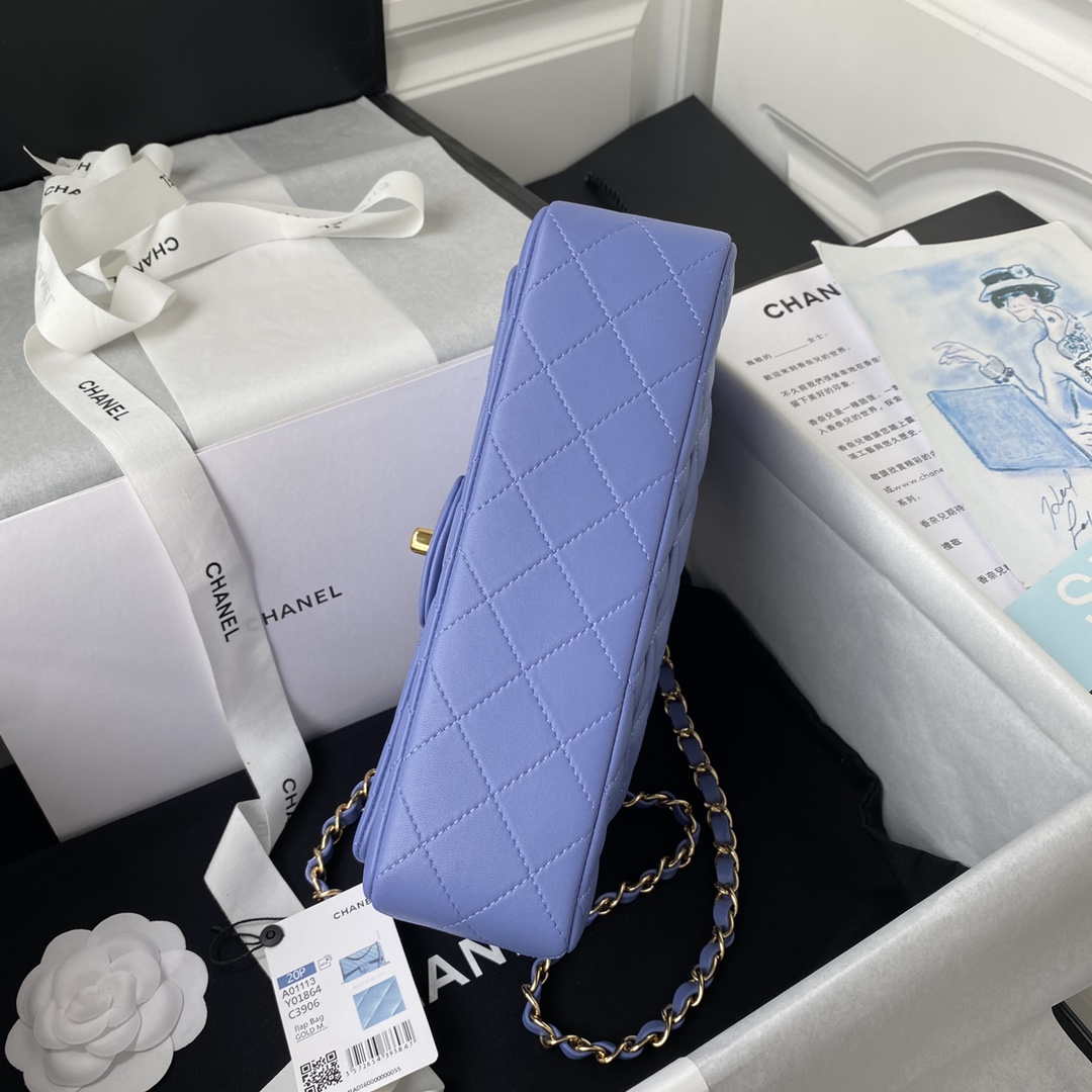 Chanel A01113 Flap Handbag Classic Bag Lambskin Purple Gold | chanel a01113 flap handbag classic bag lambskin blue gold 006