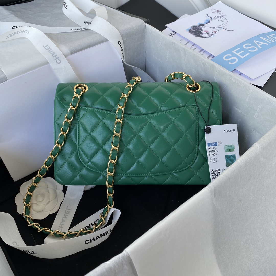 Chanel A01113 Flap Handbag Classic Bag Lambskin Green Gold | chanel a01113 flap handbag classic bag lambskin green gold 002