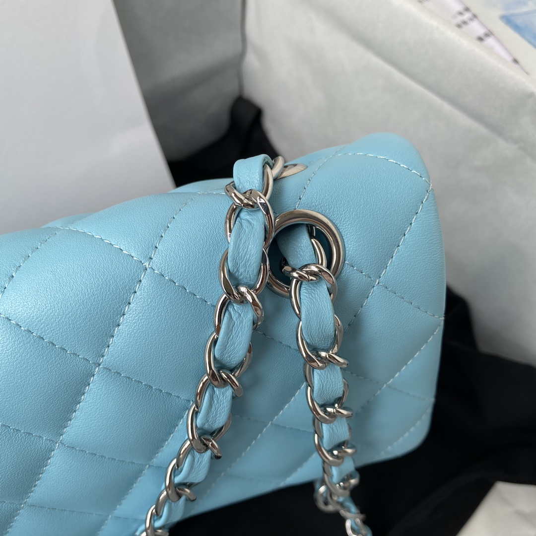 Chanel A01113 Flap Handbag Classic Bag Lake Blue Lambskin Silver | chanel a01113 flap handbag classic bag lambskin lake blue silver 004