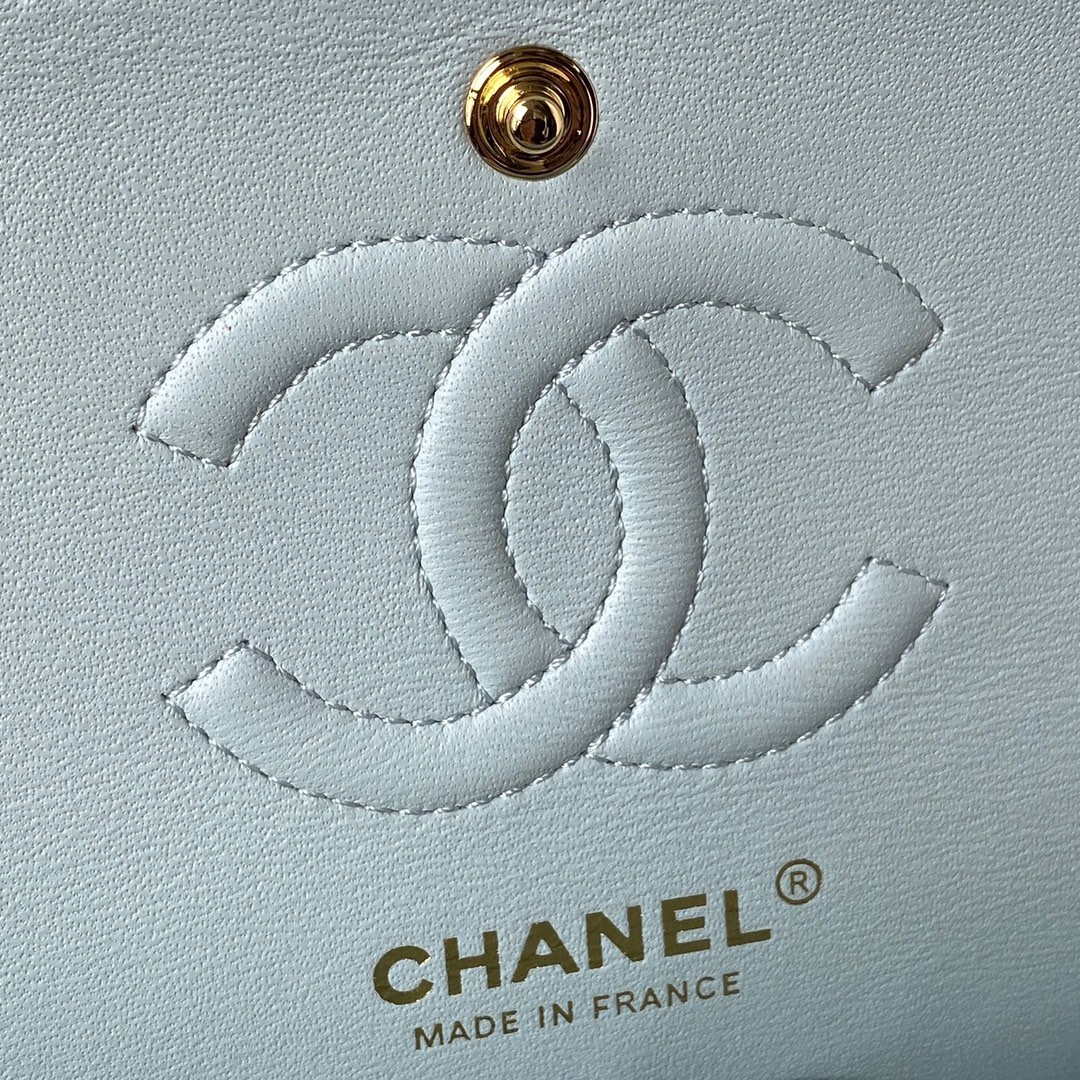 Chanel A01113 Flap Handbag Classic Bag Lambskin Light Blue Gold | chanel a01113 flap handbag classic bag lambskin light blue gold 008