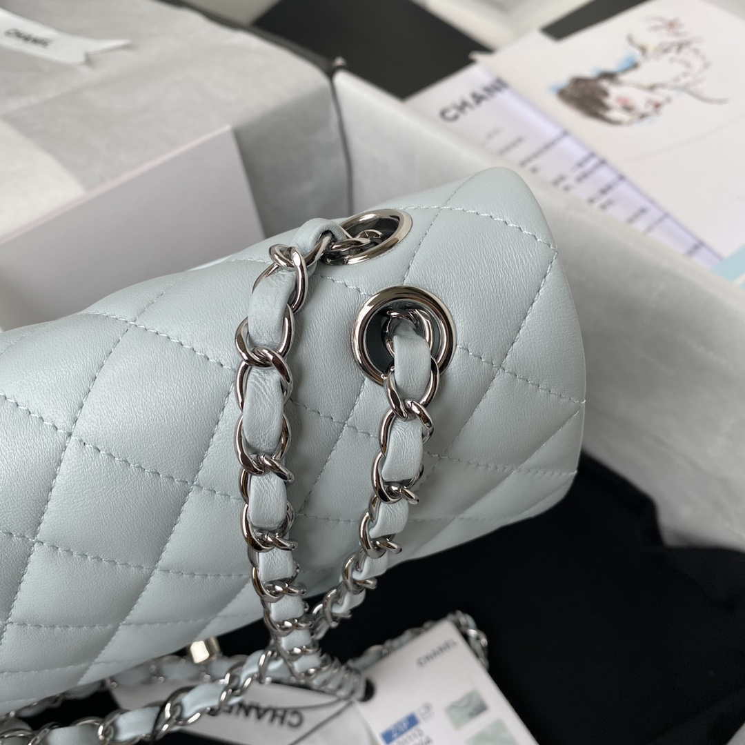 Chanel A01113 Flap Handbag Classic Bag Lambskin Light Blue Silver | chanel a01113 flap handbag classic bag lambskin light blue silver 004