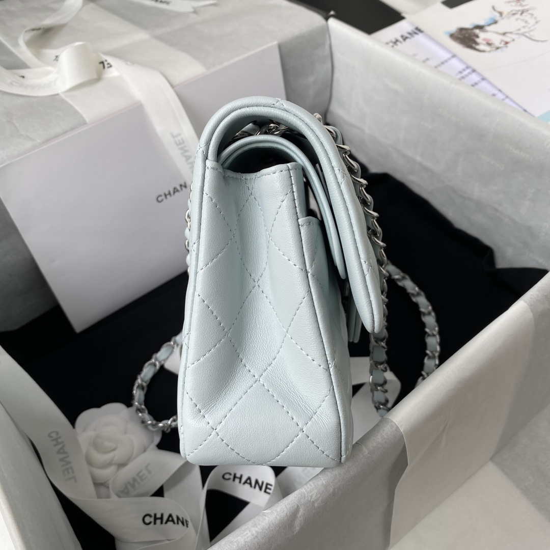 Chanel A01113 Flap Handbag Classic Bag Lambskin Light Blue Silver | chanel a01113 flap handbag classic bag lambskin light blue silver 005