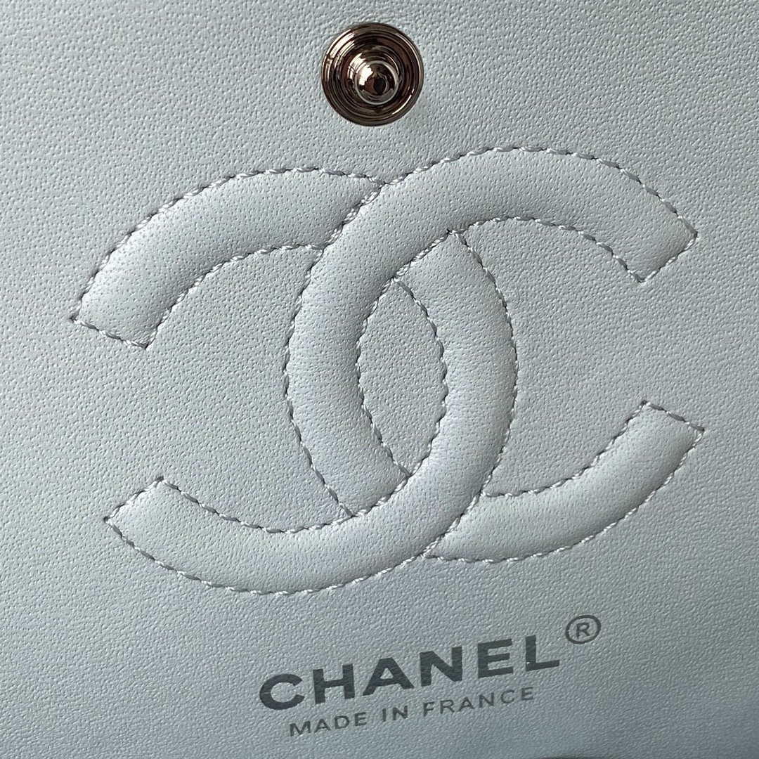 Chanel A01113 Flap Handbag Classic Bag Lambskin Light Blue Silver | chanel a01113 flap handbag classic bag lambskin light blue silver 008