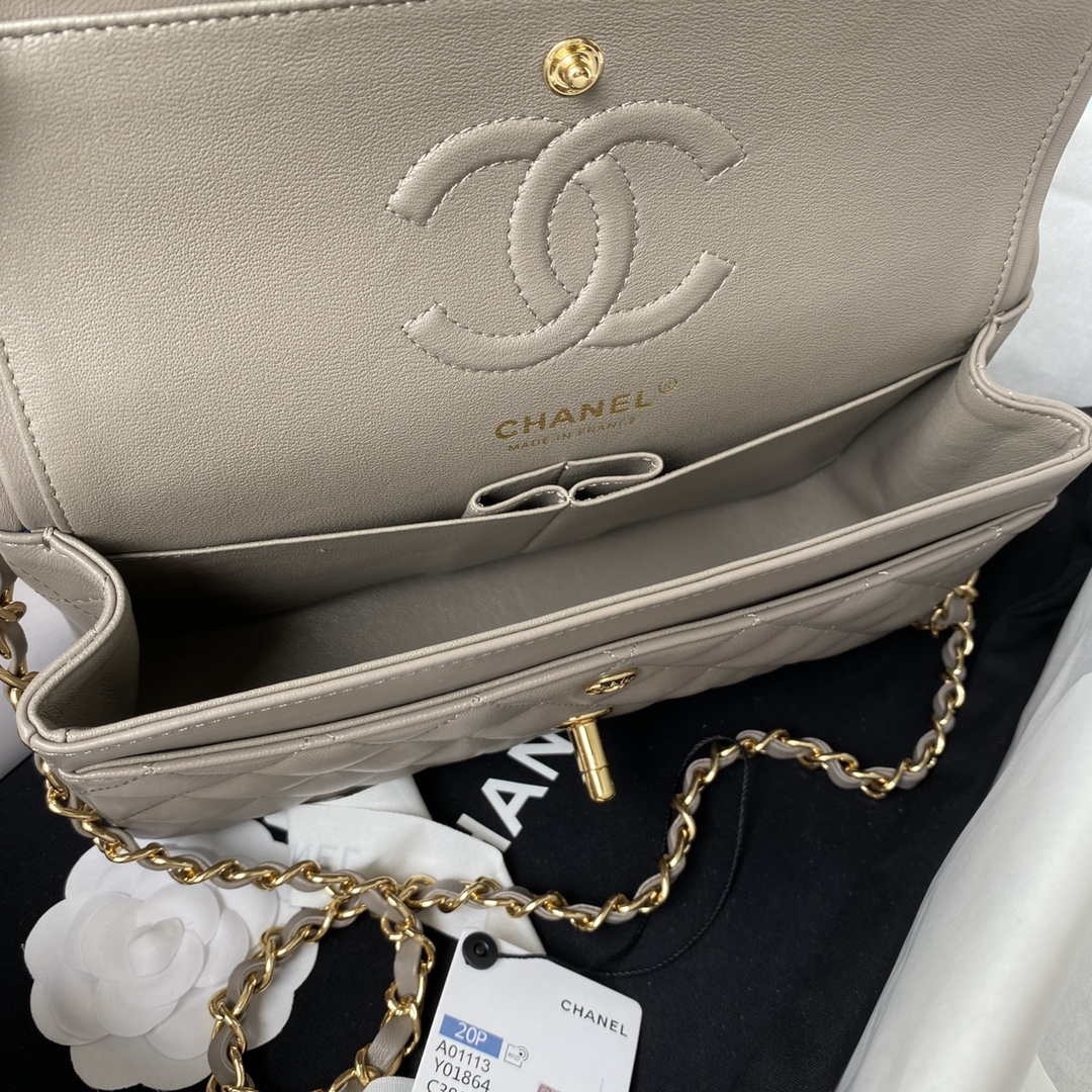 Chanel A01113 Flap Handbag Classic Bag Lambskin Light Gray Gold | chanel a01113 flap handbag classic bag lambskin light gray gold 007