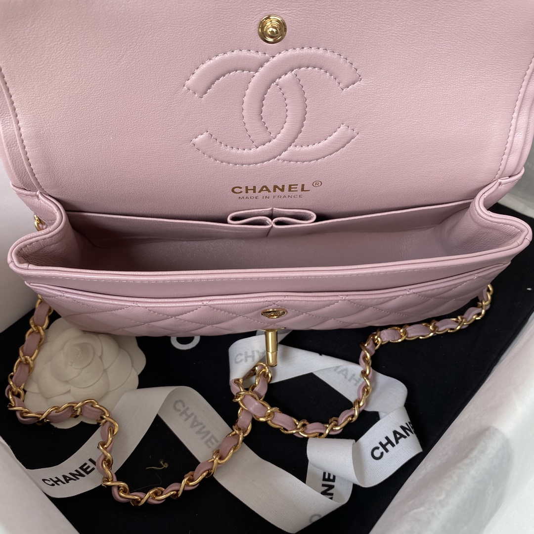 Chanel A01113 Flap Handbag Classic Bag Lambskin Light Pink Gold | chanel a01113 flap handbag classic bag lambskin light pink gold 007