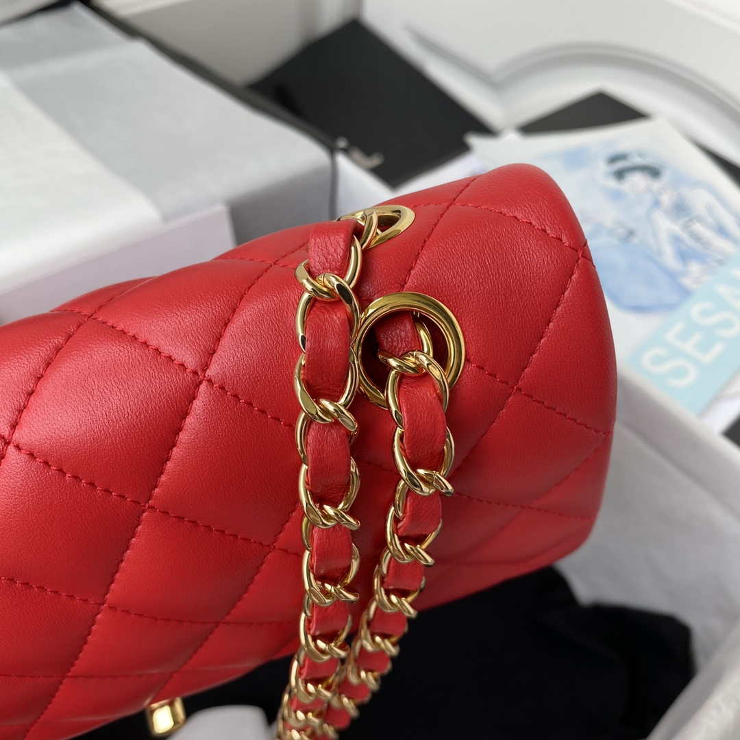 Chanel A01113 Flap Handbag Classic Bag Red Lambskin Gold | chanel a01113 flap handbag classic bag lambskin red gold 003