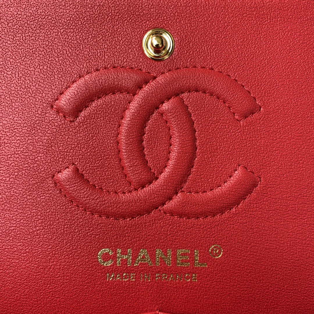 Chanel A01113 Flap Handbag Classic Bag Red Lambskin Gold | chanel a01113 flap handbag classic bag lambskin red gold 007