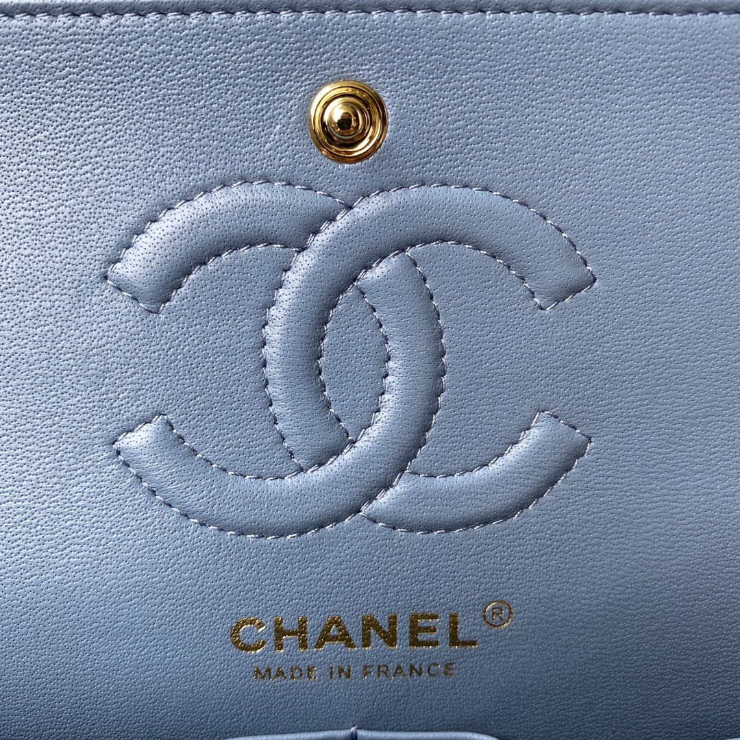 Chanel A01113 Flap Handbag Classic Bag Lambskin Sky Blue Gold | chanel a01113 flap handbag classic bag lambskin sky blue gold 007