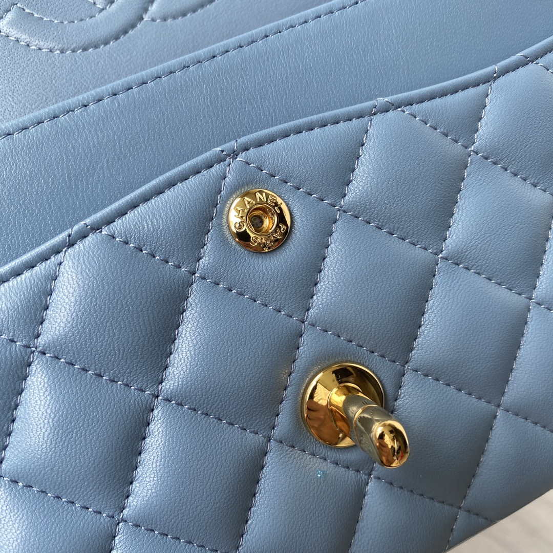 Chanel A01113 Flap Handbag Classic Bag Lambskin Sky Blue Gold | chanel a01113 flap handbag classic bag lambskin sky blue gold 008