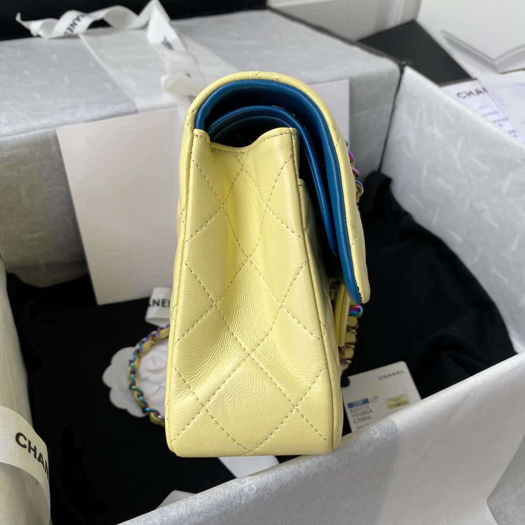 Chanel A01113 Flap Handbag Classic Bag Yellow Lambskin with Blue Hardware | chanel a01113 flap handbag classic bag yellow lambskin with blue hardware 004