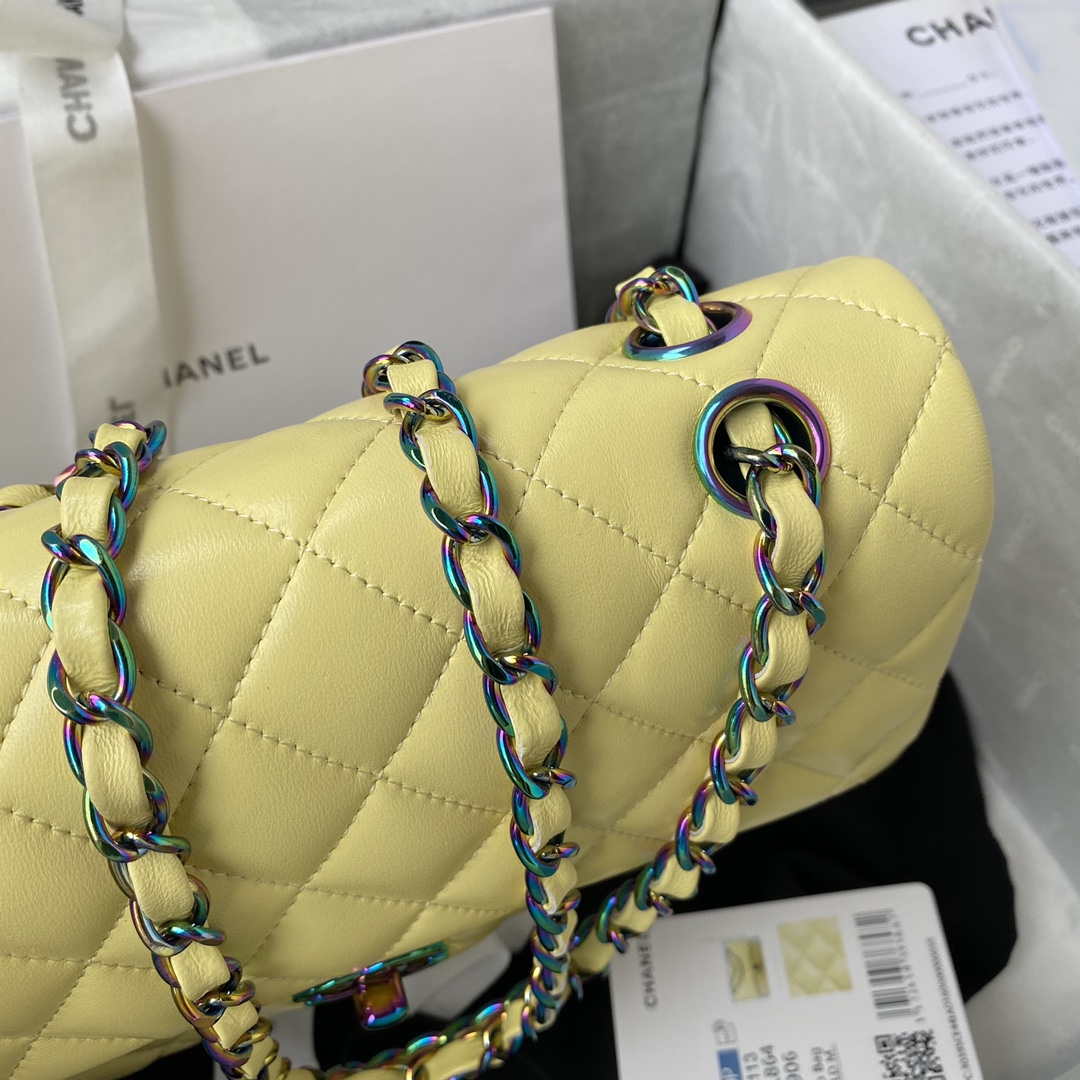 Chanel A01113 Flap Handbag Classic Bag Yellow Lambskin with Blue Hardware | chanel a01113 flap handbag classic bag yellow lambskin with blue hardware 006