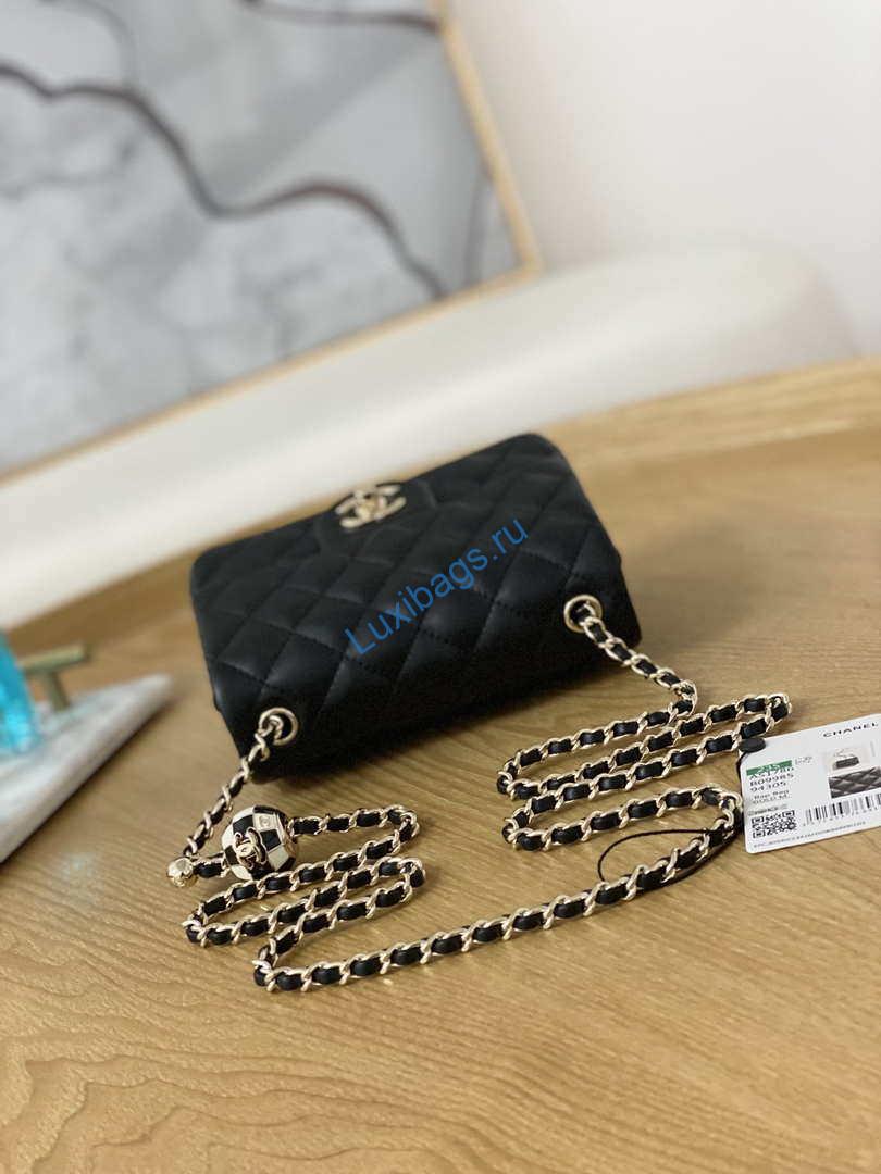 Chanel A35200 Mini Flap Bag 18cm Lambskin Black 1115 With Ball | chanel a35200 mini flap bag 18cm lambskin black 1116 with ball 015