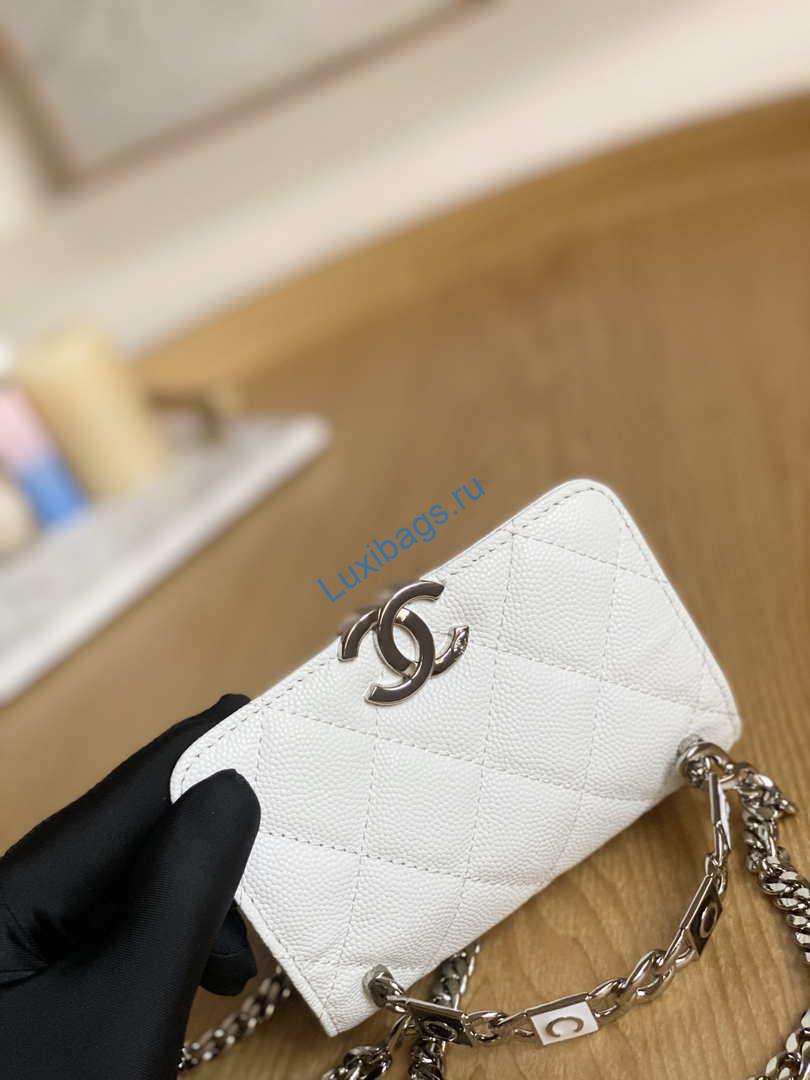 Chanel A81197 Mini Flap Calfskin Enamel & Silver-Tone Metal White | chanel a81197 mini flap calfskin enamel silver tone metal white 003