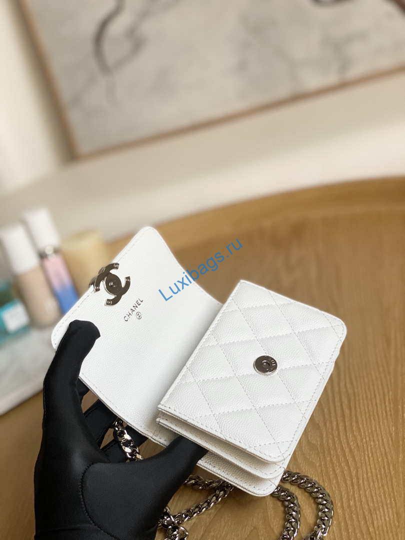 Chanel A81197 Mini Flap Calfskin Enamel & Silver-Tone Metal White | chanel a81197 mini flap calfskin enamel silver tone metal white 008