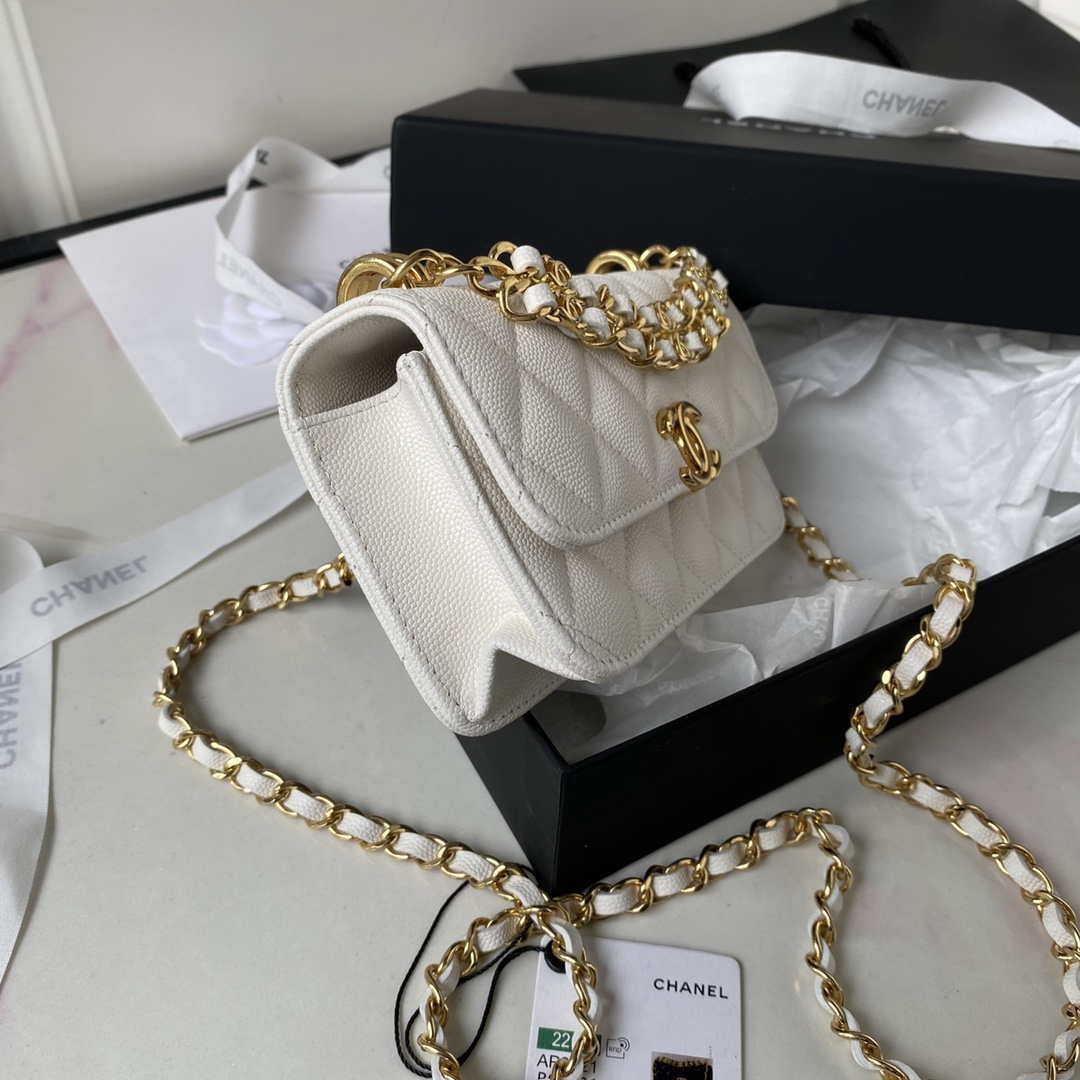 Chanel AP3021 Mini Flap Bag WOC Calfskin Phone bag White | chanel ap3021 mini flap bag woc calfskin phone bag white 005