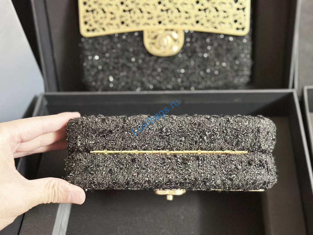 Chanel AS3526 Mini Evening Bag Wool Tweed & Gold-Tone Metal Black | chanel as2535 mini evening bag wool tweed gold tone metal black 005