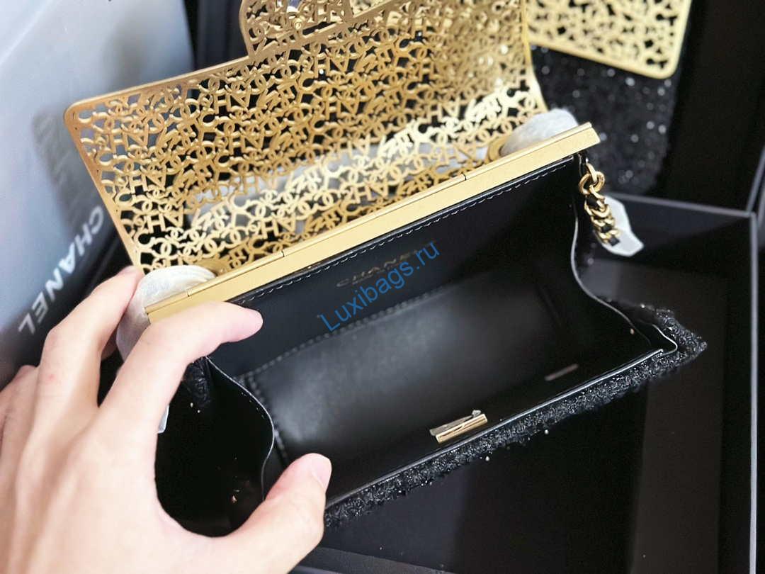 Chanel AS3526 Mini Evening Bag Wool Tweed & Gold-Tone Metal Black | chanel as2535 mini evening bag wool tweed gold tone metal black 006
