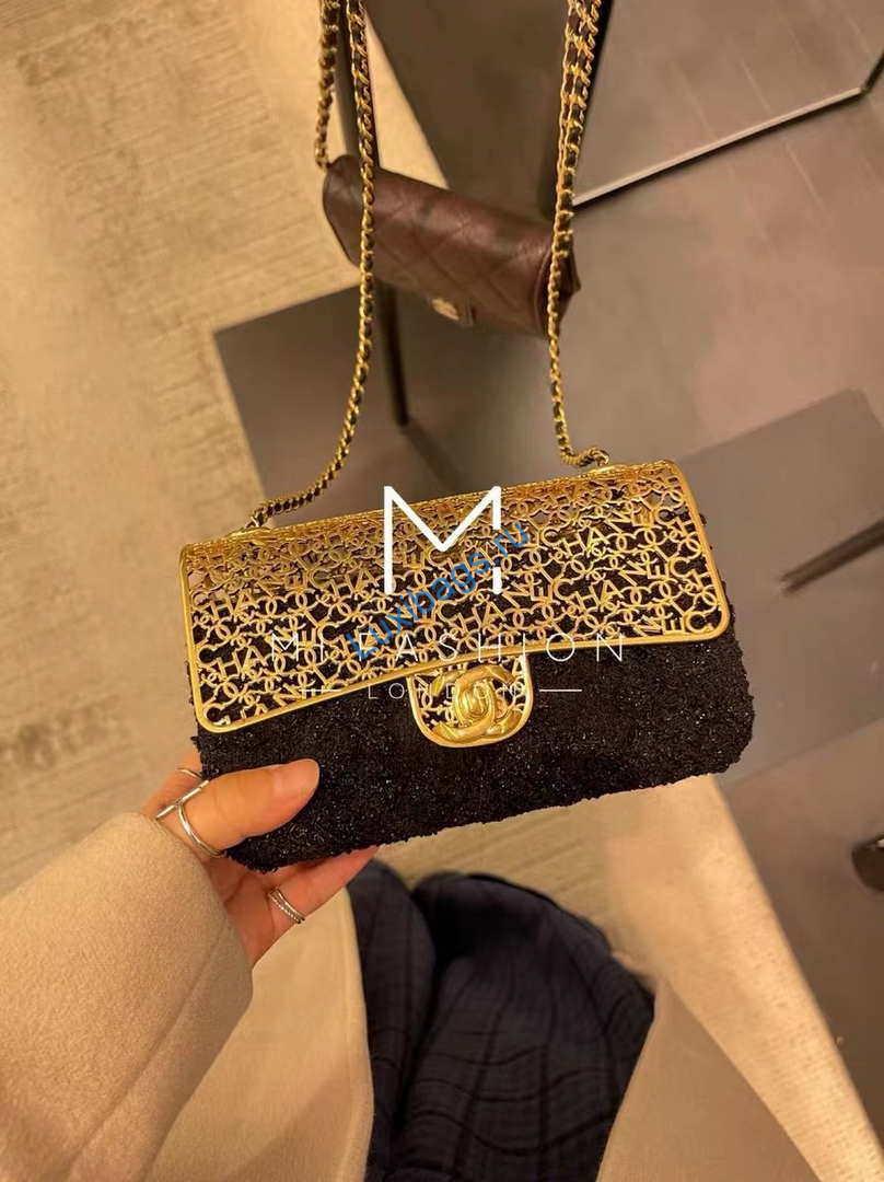 Chanel AS3526 Mini Evening Bag Wool Tweed & Gold-Tone Metal Black | chanel as2535 mini evening bag wool tweed gold tone metal black 011