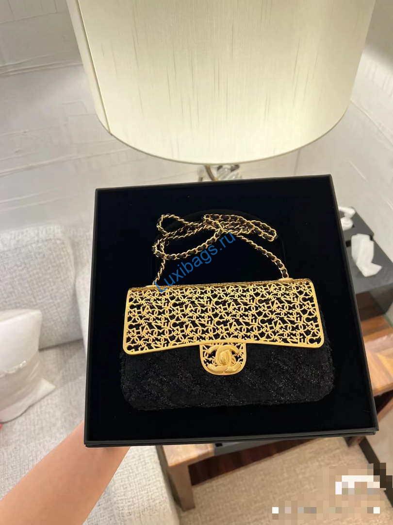 Chanel AS3526 Mini Evening Bag Wool Tweed & Gold-Tone Metal Black | chanel as2535 mini evening bag wool tweed gold tone metal black 018