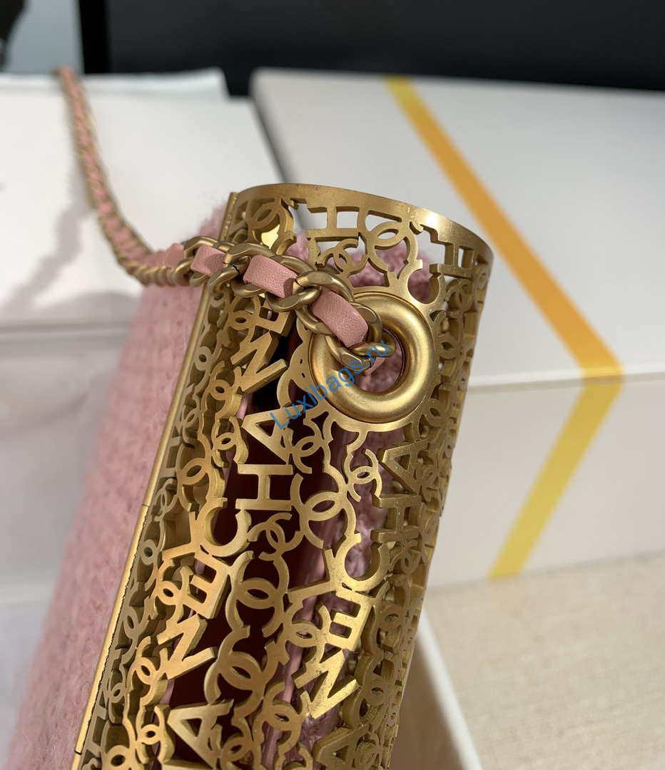 Chanel AS3526 Mini Evening Bag Wool Tweed & Gold-Tone Metal Light Pink | chanel as2535 mini evening bag wool tweed gold tone metal light pink 016