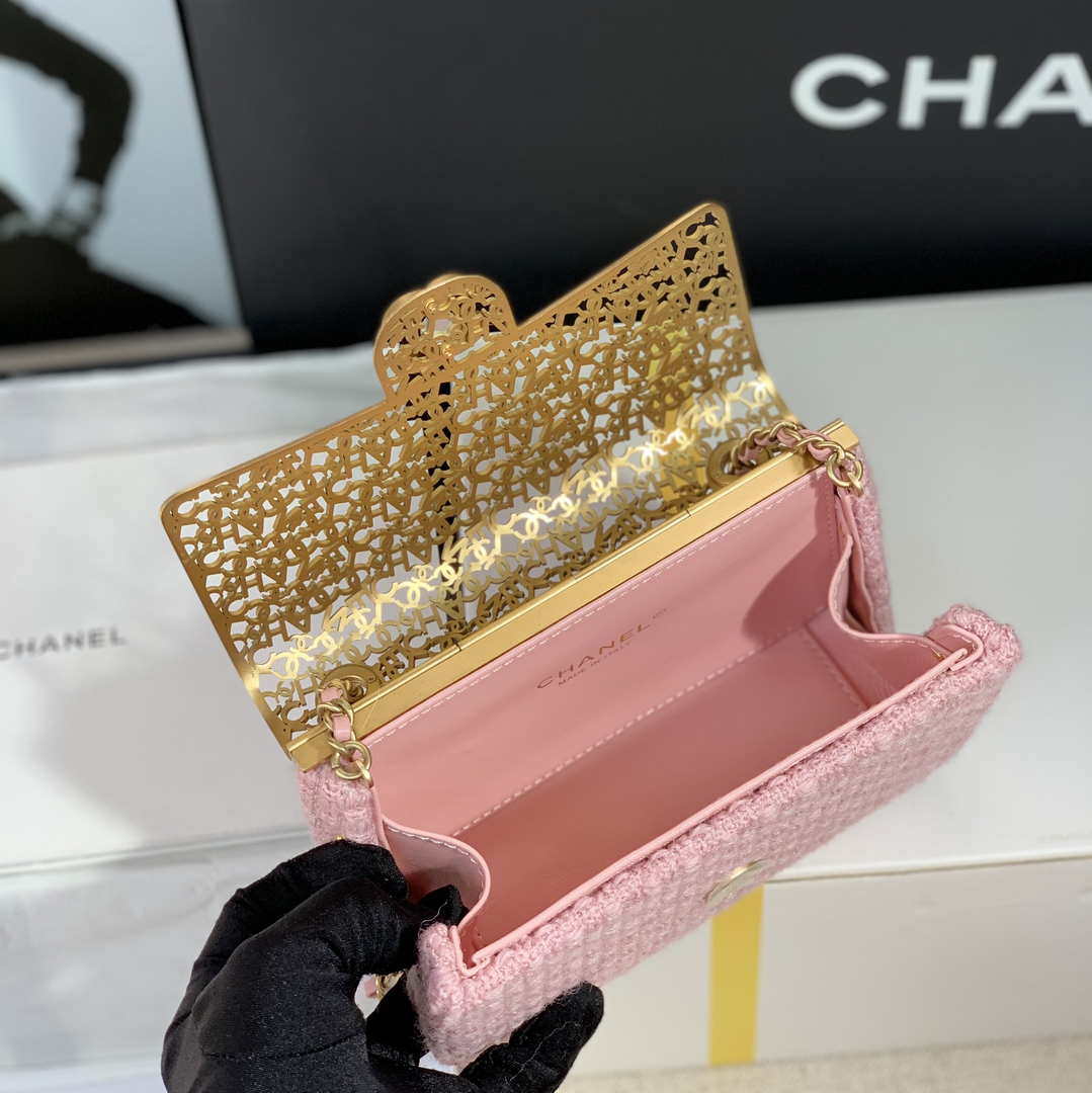 Chanel AS3526 Mini Evening Bag Wool Tweed & Gold-Tone Metal Light Pink | chanel as2535 mini evening bag wool tweed gold tone metal light pink 018