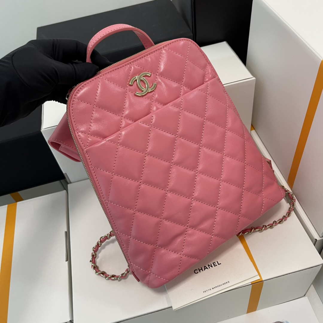 Chanel AS3332 Backpack Shiny Calfskin Bag Pink | chanel as3332 backpack shiny calfskin bag pink 002