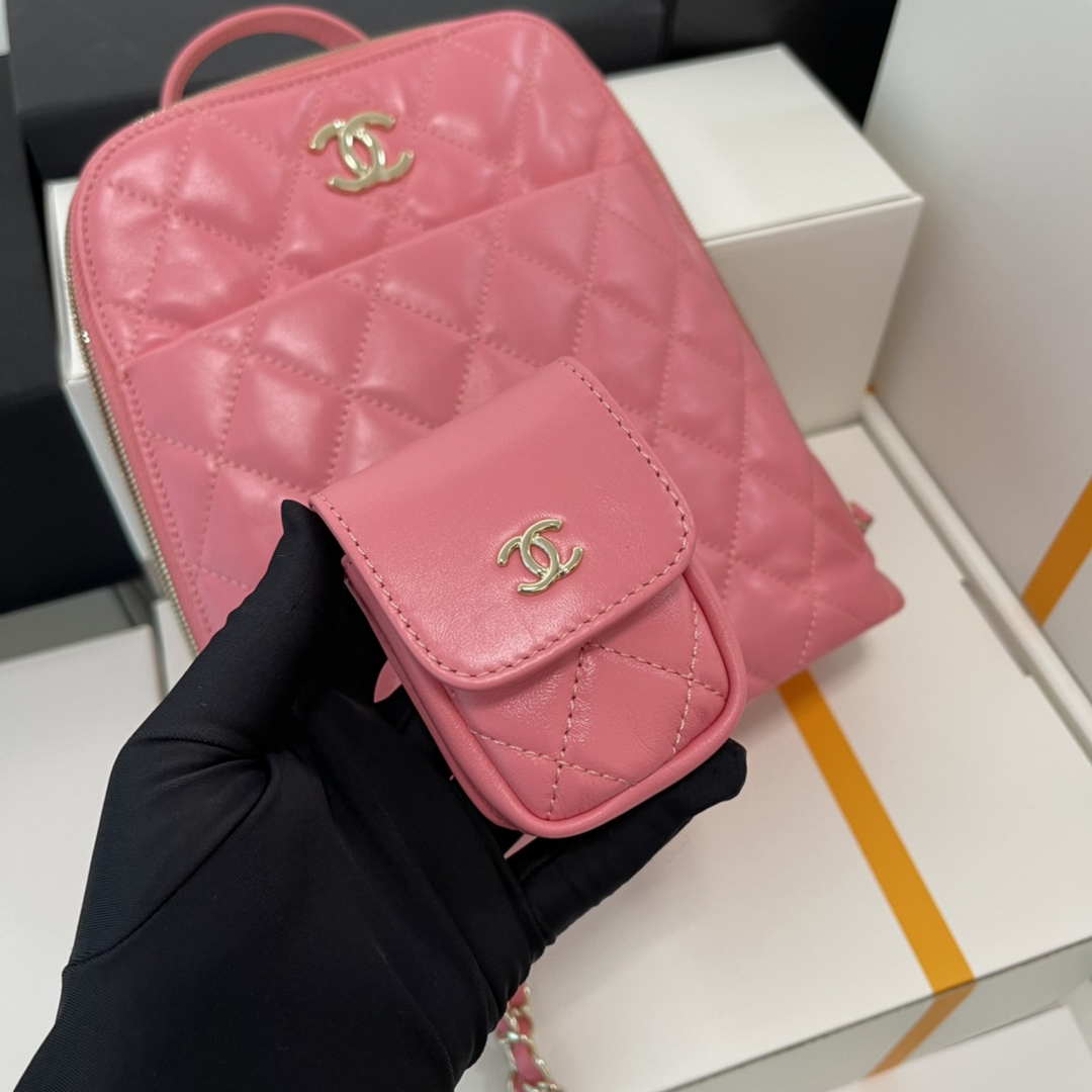Chanel AS3332 Backpack Shiny Calfskin Bag Pink | chanel as3332 backpack shiny calfskin bag pink 003